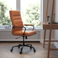 Flash Furniture GO-2286H-BR-BK-GG High Back Brown LeatherSoft Executive Swivel Office Chair with Black Frame and Arms